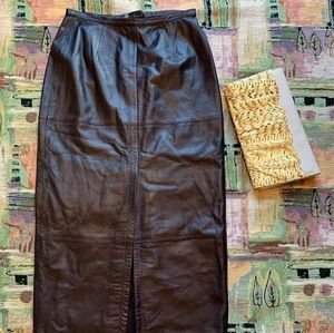 Vintage Dark Brown Genuine Leather Skirt